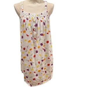 Lanz of Salzburg Cotton Nightgown Small Floral Prairie Lace Cottagecore White